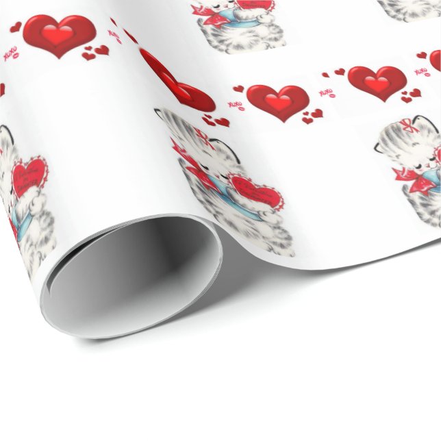 Papier Cadeau Valentine's Day Wrapping Papier Kitten (Coin rond)