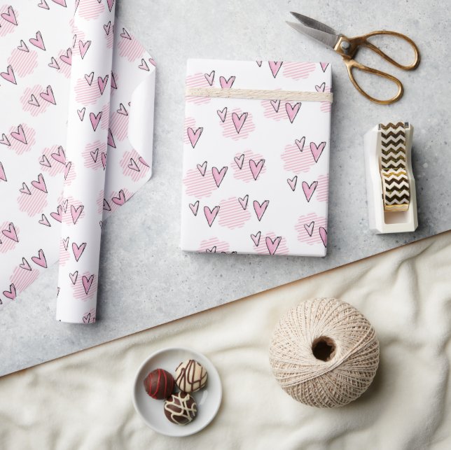 Papier Cadeau Valentine's Day Wrapping Papier rose Coeurs en ray (Artisanat)