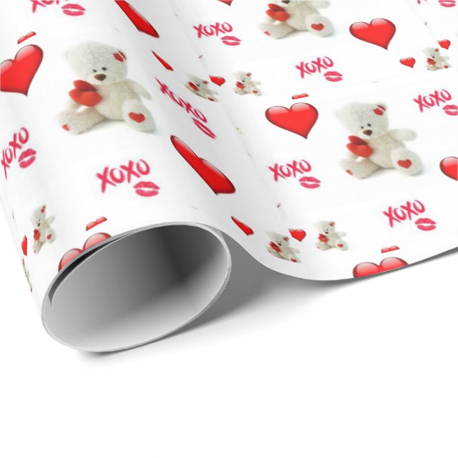 Papier Cadeau Valentine's Day Wrapping Papier Teddy Ours (Coin rond)