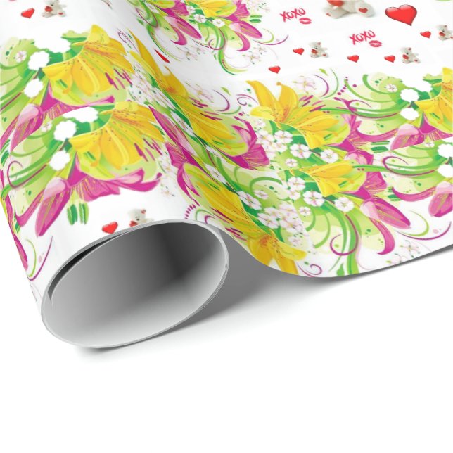 Papier Cadeau Valentine's Day Wrapping Papier Teddy Ours (Coin rond)