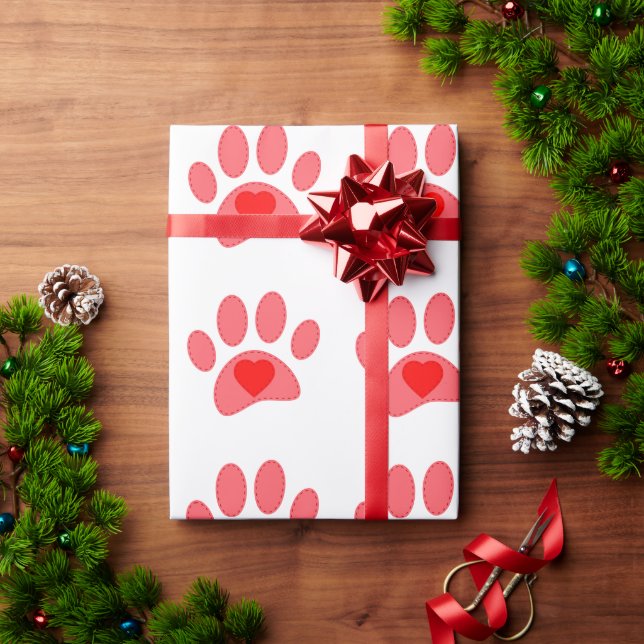 Papier Cadeau Valentines Empreinte de patte de chien pointé (Cadeau de vacances)