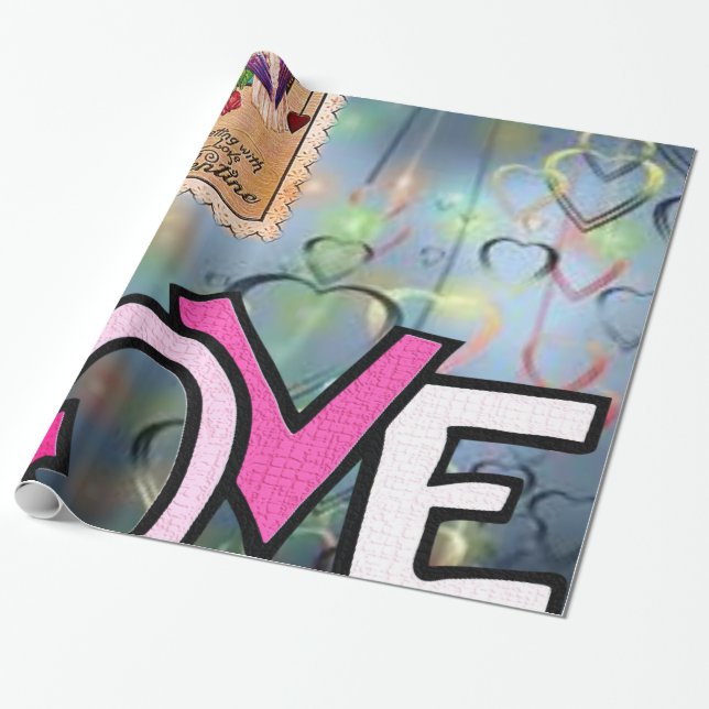 Papier Cadeau valentines jour amour rose cadeau emballage papier (Déroulé)