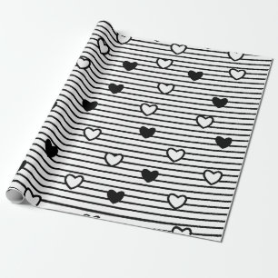 Papier Cadeau Valentines Jour Coeurs Noir Blanc Grandes Motif