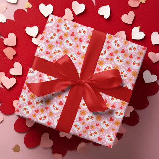 Papier Cadeau Valentines Jour Cute Chat Lunettes de soleil Coeur