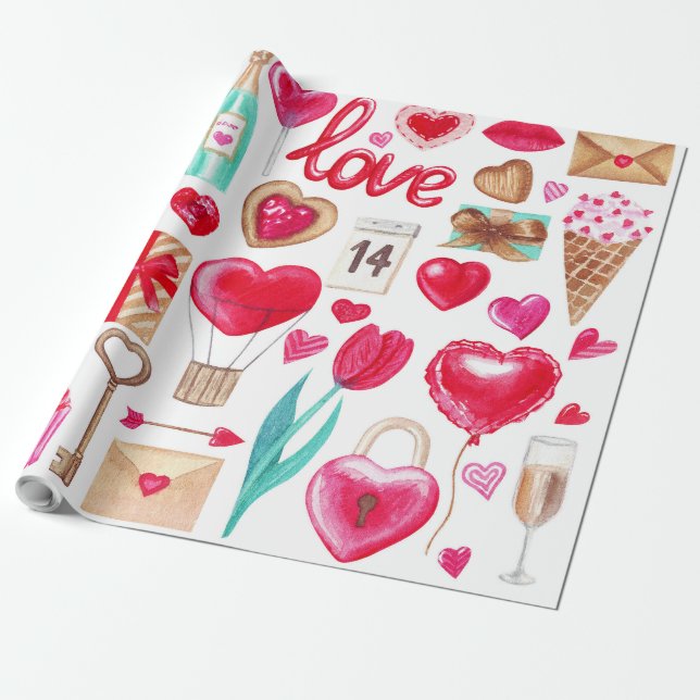 Papier Cadeau Valentines Jour Designs (Déroulé)