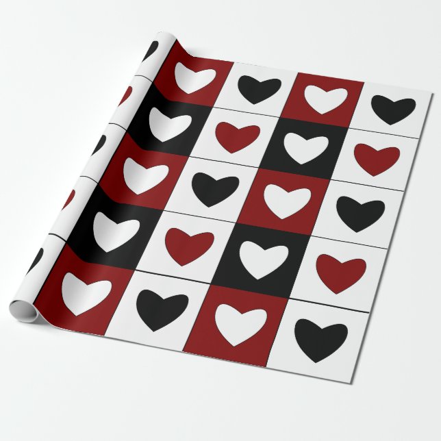 Papier Cadeau Valentines Jour Motif Joyeux Coeurs Motif (Déroulé)