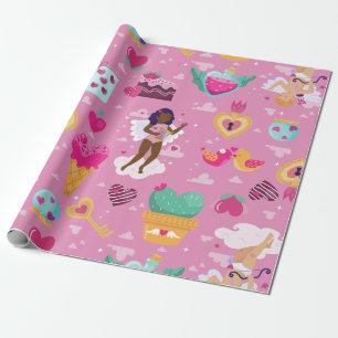 Papier Cadeau valentines noir chérubin flèche de la harpe d'ange