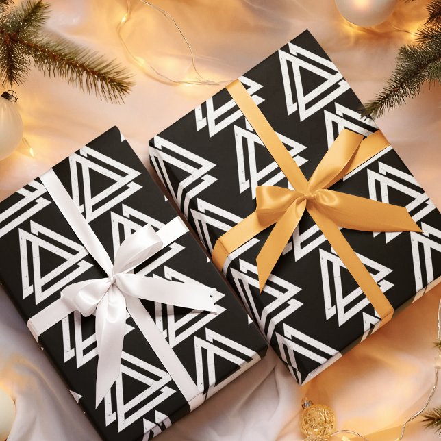 Papier Cadeau Valknut Viking Triangle Art (make your gifts stand out with elegant and versatile black and white wrapping paper.)