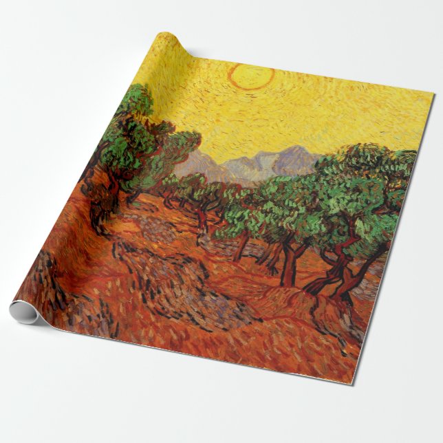 Papier Cadeau Van Gogh Oliviers avec ciel jaune et soleil (Déroulé)
