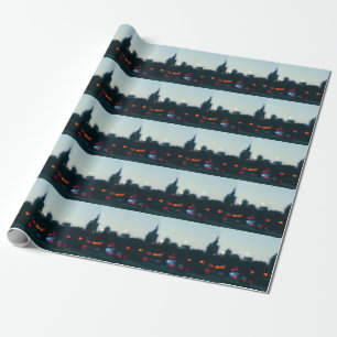 Papier Cadeau Varsovie au crépuscule : silhouette floue de la vi