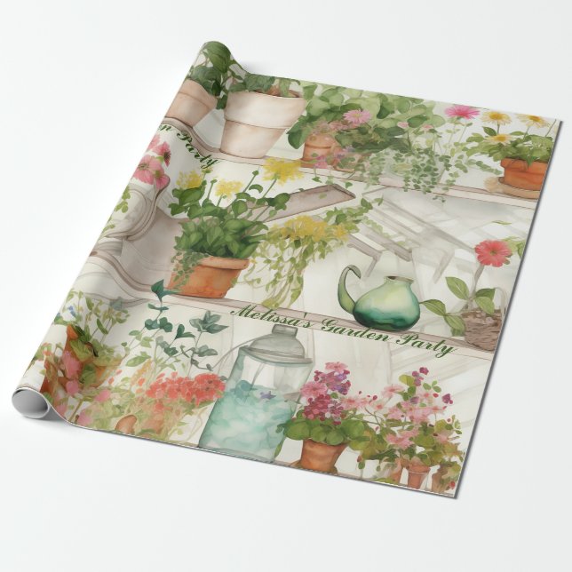 Papier Cadeau Vase de fleurs botaniques Jardin Plante Aquarelle (Déroulé)