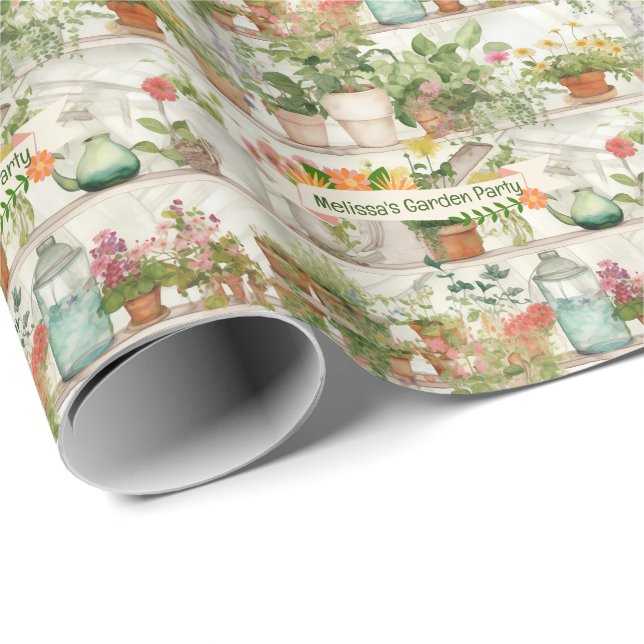 Papier Cadeau Vase de fleurs botaniques Jardin Plante Aquarelle (Coin rond)