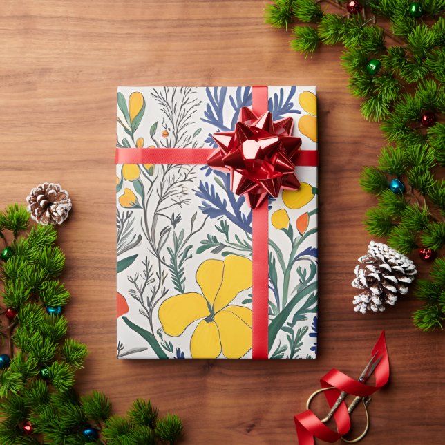 Papier Cadeau Vase et fleurs sauvages (Cadeau de vacances)
