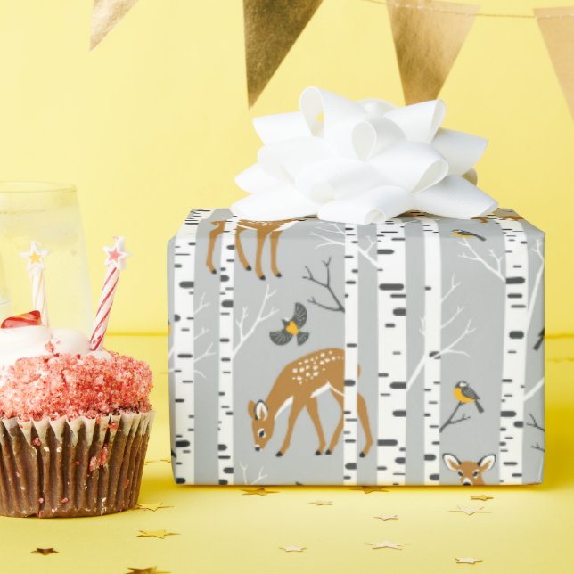 Papier Cadeau Vauvres de cerfs White Birch Forest Birch Birds Ca (Fête d'anniversaire)