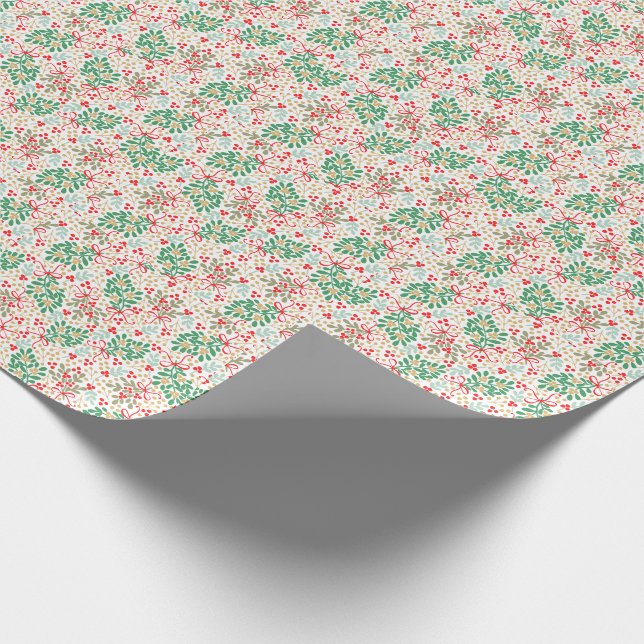 Papier Cadeau Végétation de Noël festive, baies et vaches Holly (Coin)