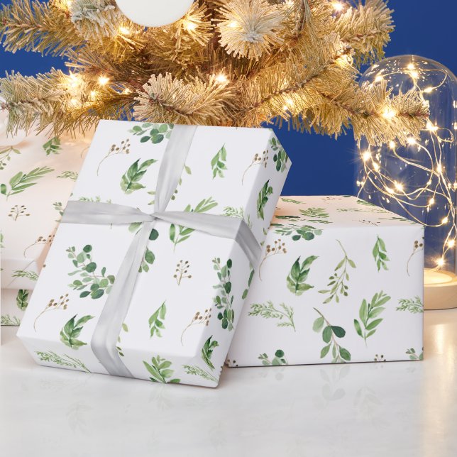 Papier Cadeau Végétation hivernale festive Aquarelle Botaniques (Vacances)