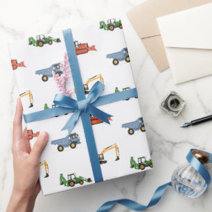 Papier Cadeau Véhicules de construction fête d'anniversaire