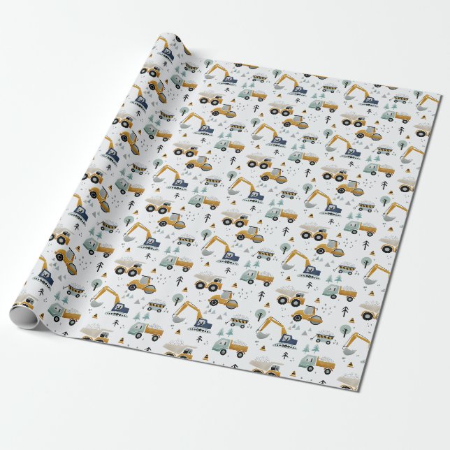 Papier Cadeau Véhicules et camions sur le chantier (Déroulé)