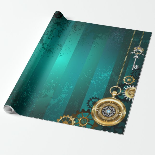 Papier Cadeau Veille bijoux Steampunk sur un Arrière - plan vert (Déroulé)