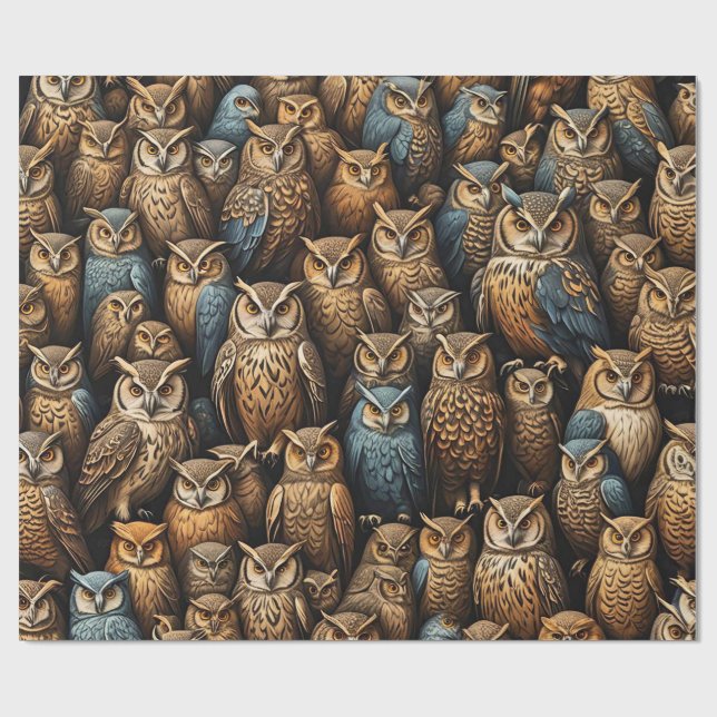 Papier Cadeau Veille nocturne : Motif du rassemblement des hibou (Plat)
