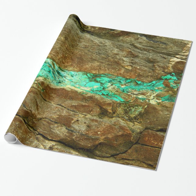 Papier Cadeau Veine naturelle de turquoise dans la pierre brune (Déroulé)