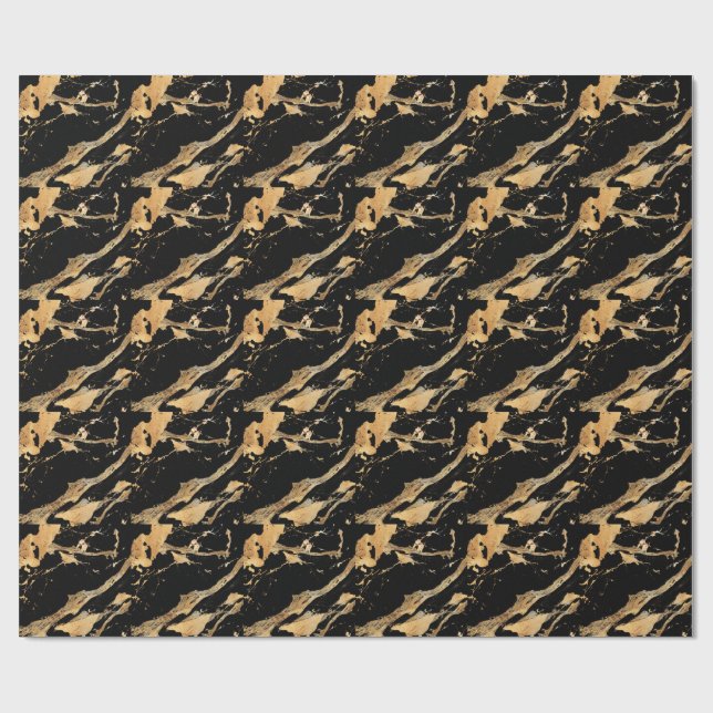 Papier Cadeau Veines d'or sur le marbre noir-Abstrait texture de (Plat)