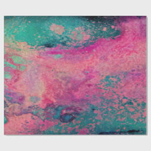 Papier Cadeau « Vellum Éthéré » – Abstrait Bleu Sarcelle Rose   