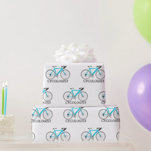 Papier Cadeau Vélo Aqua avec texte Cycologiste en blanc