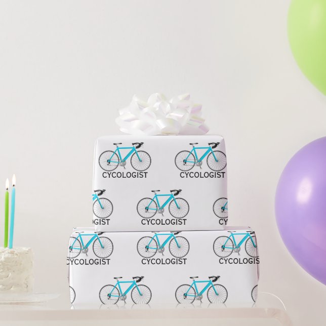 Papier Cadeau Vélo Aqua avec texte Cycologiste en blanc (Cadeaux de fête)