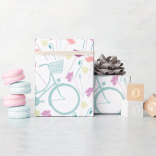 Papier Cadeau Vélo Rétro Floral Printemps Menthe Jaune