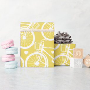 Papier Cadeau Vélo rétro Vintage jaune et blanc