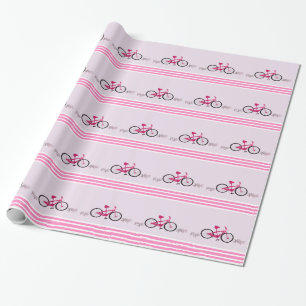 Papier Cadeau Vélo rose avec ruban rose