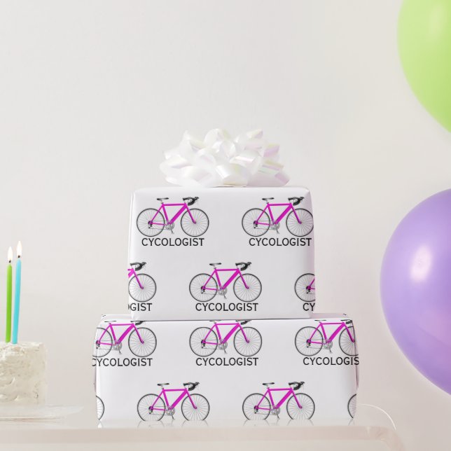 Papier Cadeau Vélo rose avec texte Cycologiste en blanc (Cadeaux de fête)