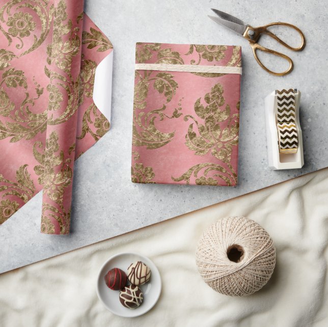 Papier Cadeau Vélo rose et or Damas vacances (Artisanat)