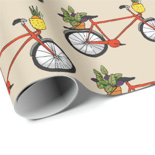 Papier Cadeau vélo rouge avec plante vert