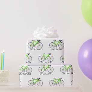 Papier Cadeau Vélo vert avec texte Cycologiste en blanc