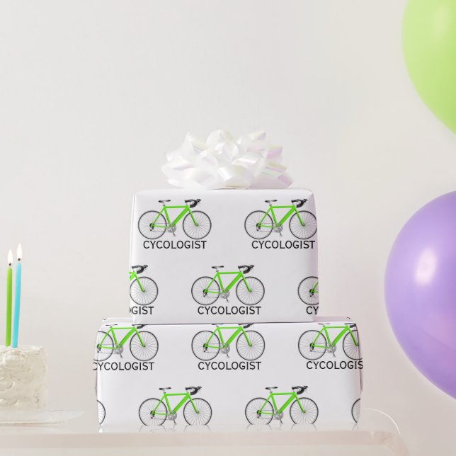 Papier Cadeau Vélo vert avec texte Cycologiste en blanc (Cadeaux de fête)