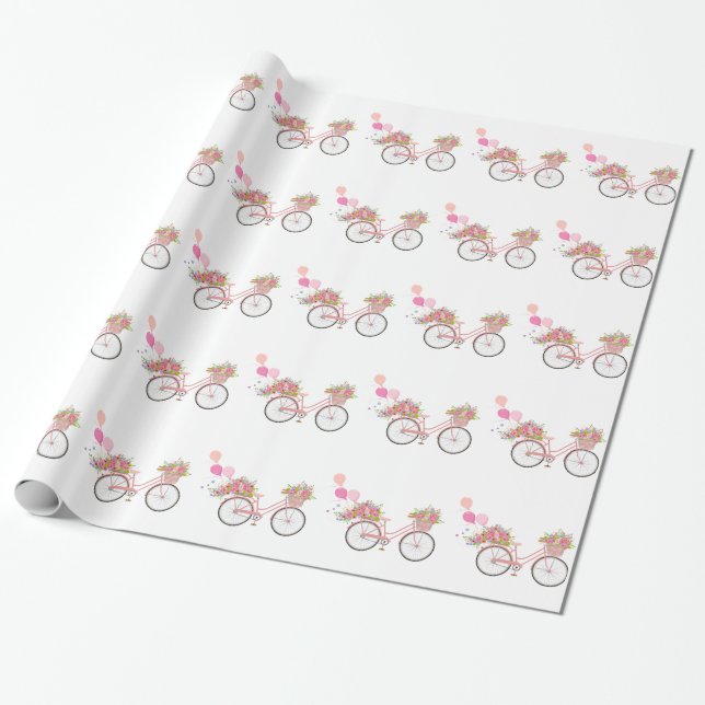 Papier Cadeau Vélo Whimsical Rose (Déroulé)