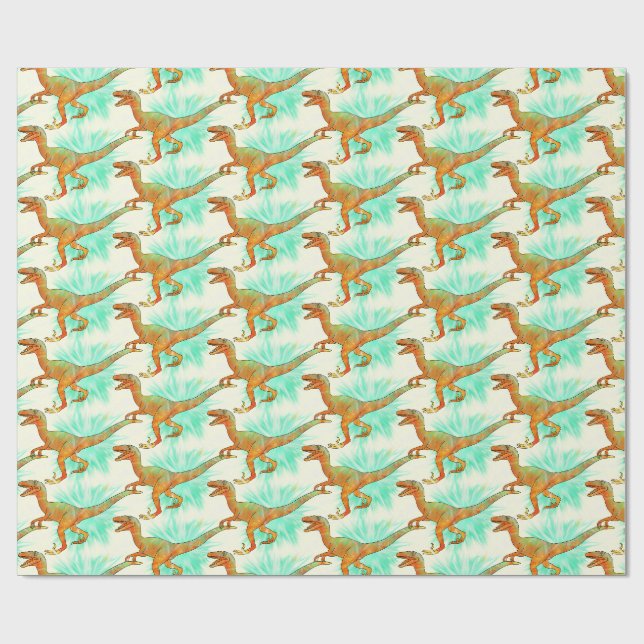 Papier Cadeau Velociraptor Jurassic Dinosaur Art drôle (Plat)