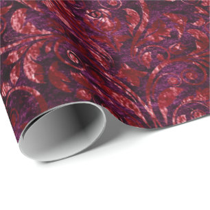 Papier Cadeau Velours écrasé par damassé royale Burgund marro