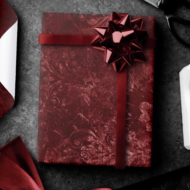 Papier Cadeau Velvety Henna Damask | Grunge rouge (Créateur téléchargé)