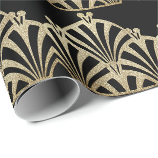 Papier Cadeau Ventilateur Art déco motif en bronze noir élégant 