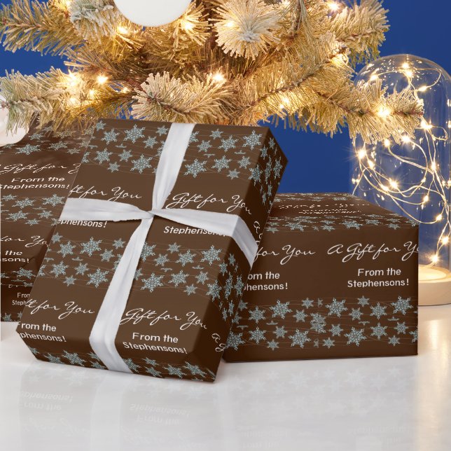 Papier Cadeau Vents d'hiver Brown/Bleus de flocon de neige (Vacances)