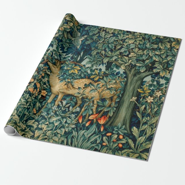 Papier Cadeau VERDURE, LES ANIMAUX FORESTIERS FONT Noël Floral (Déroulé)