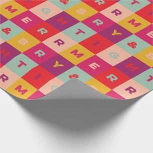 Papier Cadeau Vérificateurs Rouge Rose Aqua Jaune Gai et Lumineu