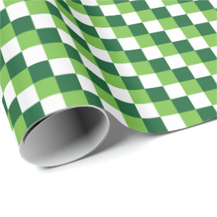 Papier Cadeau Vérifications tricolores vertes et blanches festiv