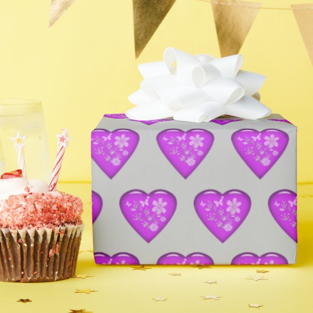 Papier Cadeau Verre de coeur (Fête d'anniversaire)