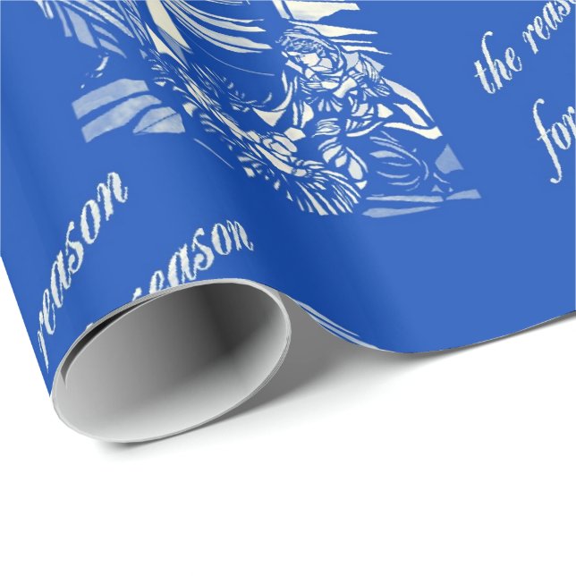 Papier Cadeau Verre de la Nativité - Bleu (Coin rond)