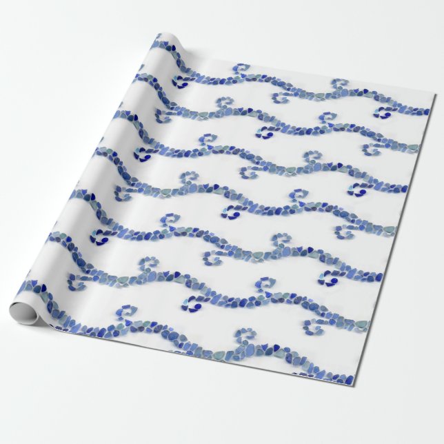 Papier Cadeau Verre de mer - vagues de bleu (Déroulé)