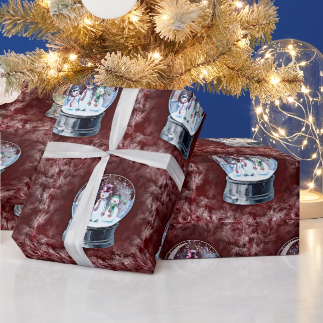 Papier Cadeau Verre Globe Snowman papier d'enveloppement de Noël (Vacances)